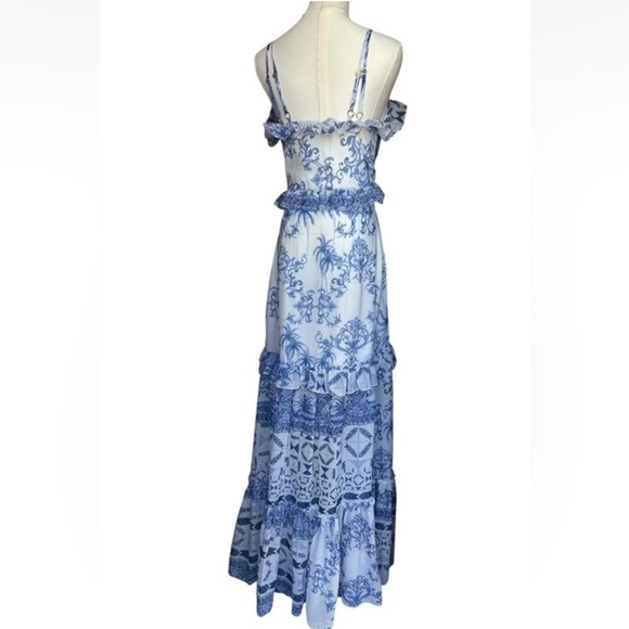 PatBO Amalfi Convertible White/Blue Printed Ruffle Chiffon Maxi Dress Size XS - Picture 7 of 17